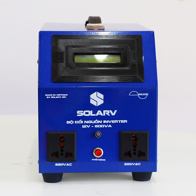 Bộ Đổi Nguồn / Kích Điện (Inverter) Sine 600VA có sạc lưới, màu xanh dương SolarV