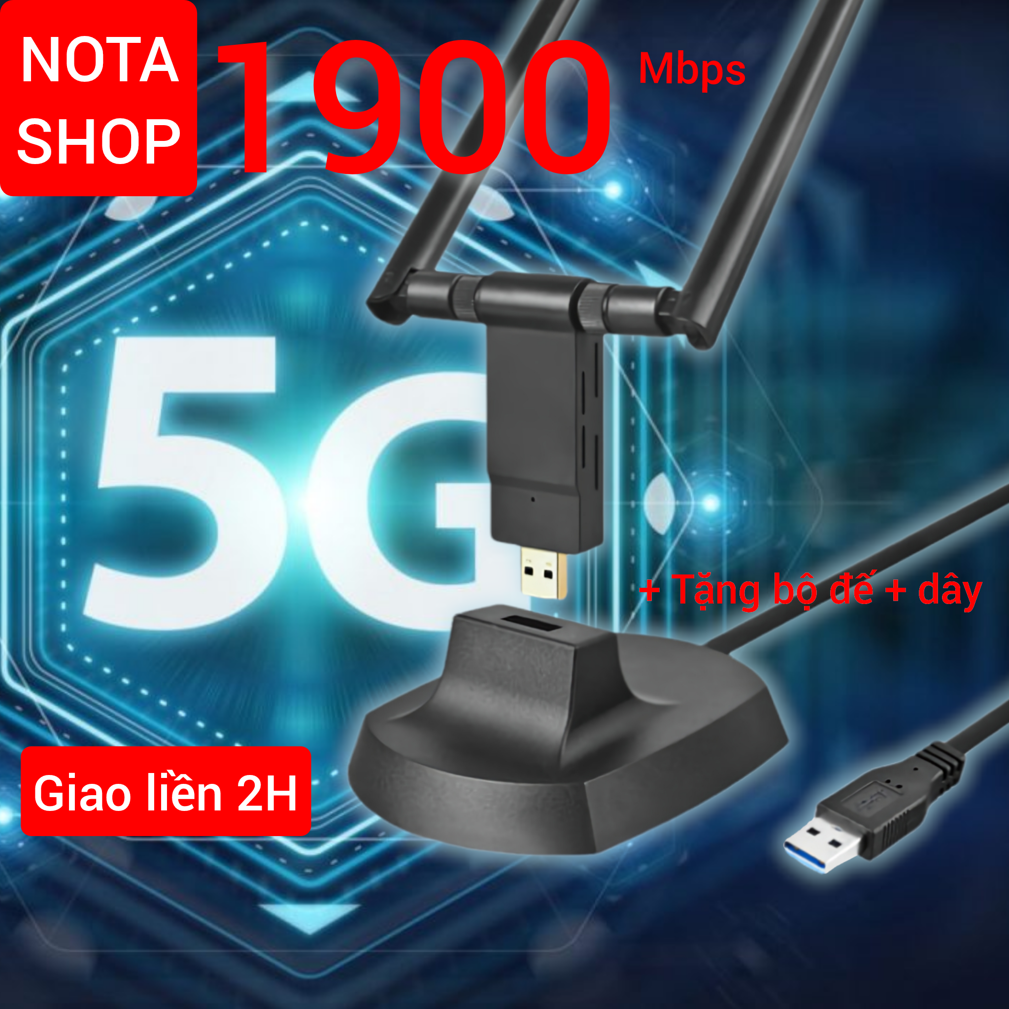 Nâng cấp WiFi 5G dễ dàng với USB WIFI 3.0 siêu tốc 1750Mbps bắt 5GHz cho máy bàn PC laptop - Nota 1750Mb Anten Đôi Pro