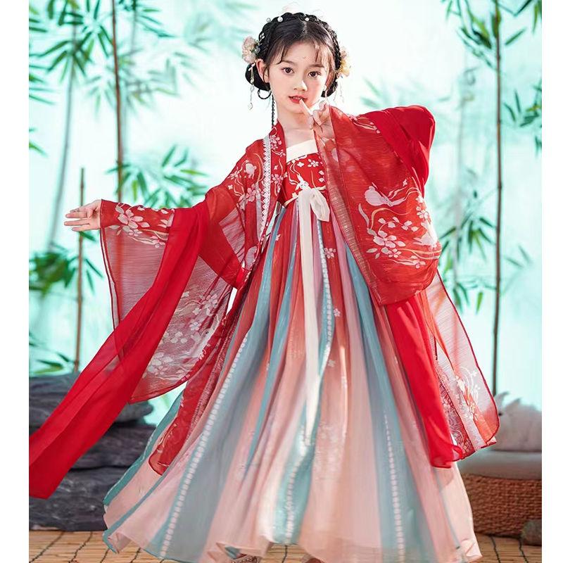 SHUANGYAN Cô gái Hán phục mùa xuân mùa hè Trung Quốc váy ngắn trẻ em Đường trang cô gái siêu tiên cổ trang phục mùa thu