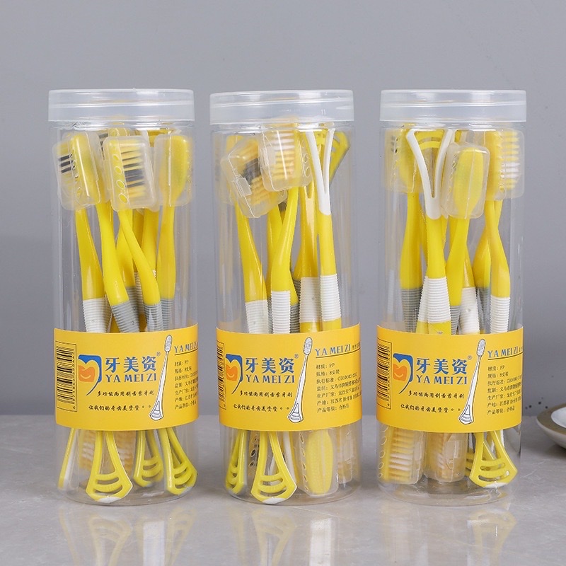 Sét 8 bàn chải con vịt vàng kèm phần đuôi cạo lưỡi ,lông mềm mịn an toàn giúp chải sạch răng hơn loại bỏ những mảng bám cứng đầu