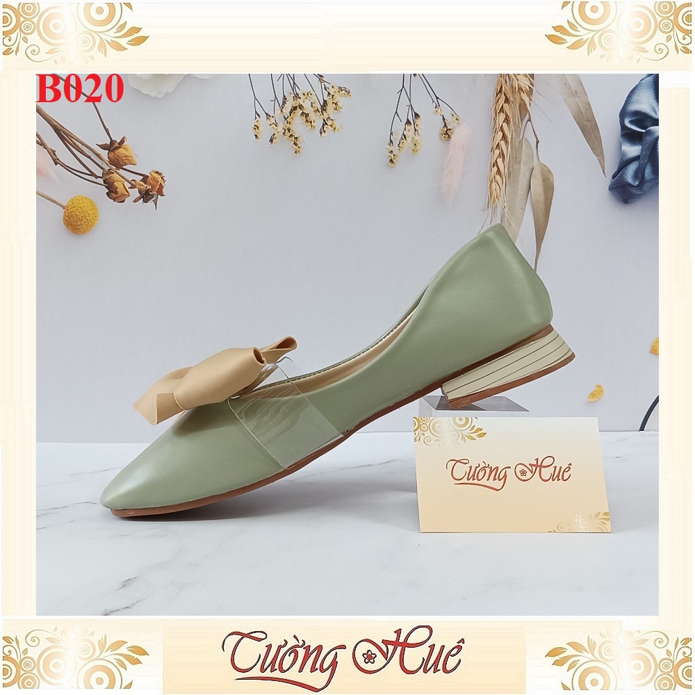 Giày Búp Bê Mũi Vuông Nữ Phối Nơ Gót Vuông Cao 2CM - Hàng Quảng Châu