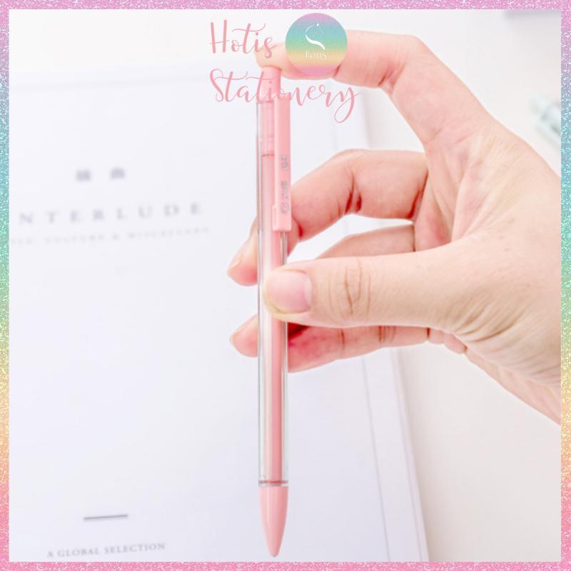 Bút chì bấm kim ngòi 0.5/ 0.7mm, thân bút bằng nhựa trong suốt phối màu pastel