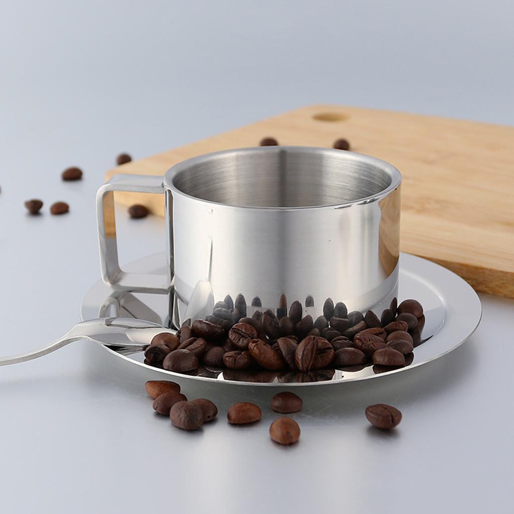 Coffee Cup Set Double Walled Insulated Coffee Mug Milk Cup Saucer Spoon S
