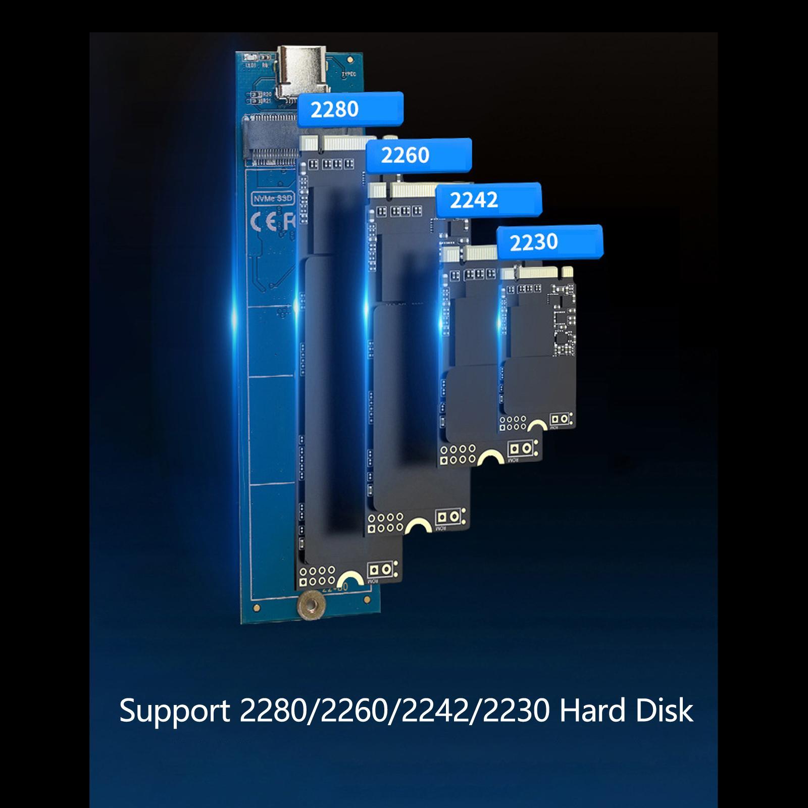 USB3.1 Type-C M.2 NVMe Enclosure, PCIe/ NGFF SATA Box, External Drive Case for 2230/2242/2260/2280