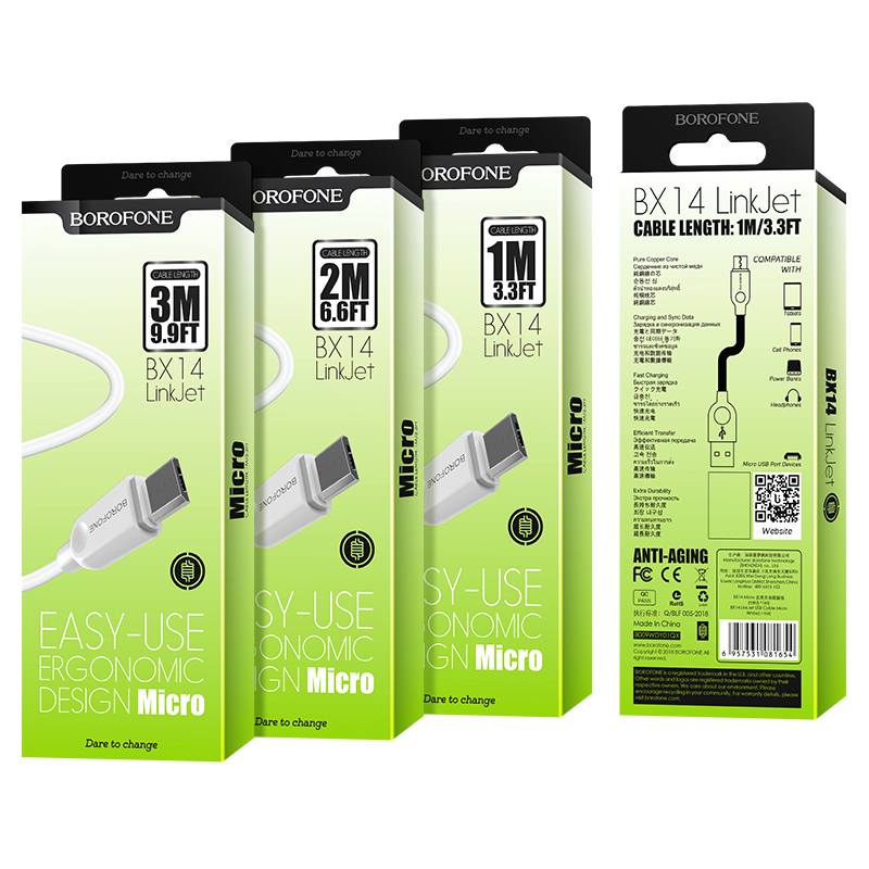 Cáp sạc Micro USB dài 1m, 2m, 3m Borofone BX14 - Hàng chính hãng