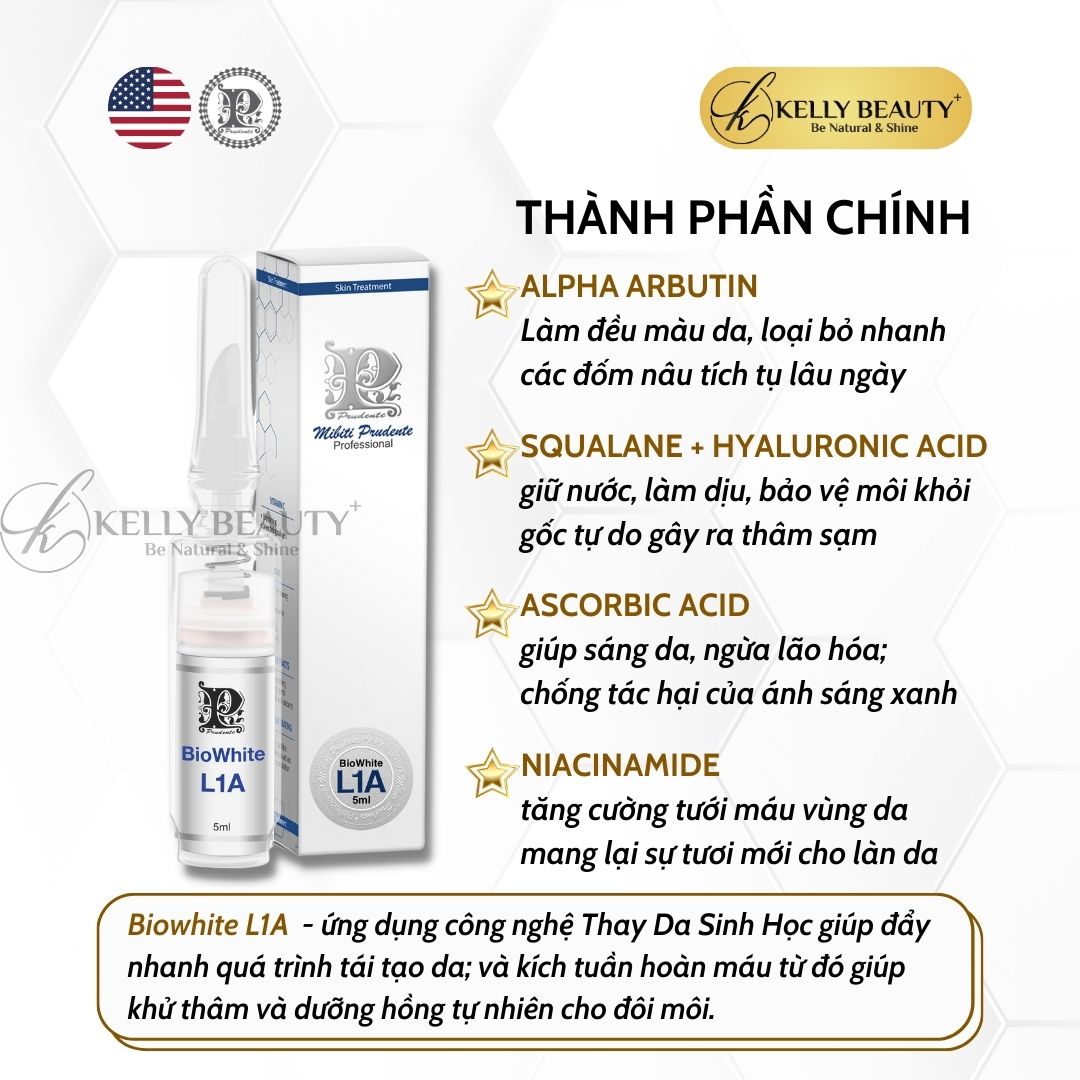 Son Khử Thâm Môi Mibiti Prudente Biowhite L1A – Khử Thâm Môi, Dưỡng Hồng Môi Tự Nhiên - Kelly Beauty