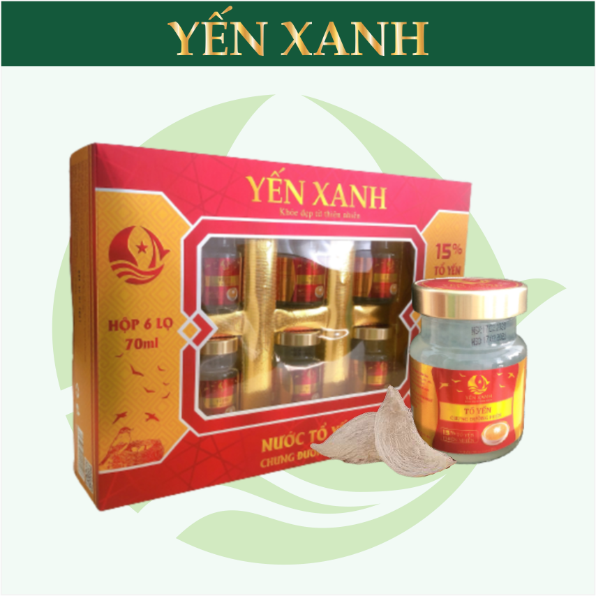 TỔ YẾN CHƯNG ĐƯỜNG PHÈN – YẾN XANH (15% TỔ YẾN) - HỘP 6 LỌ