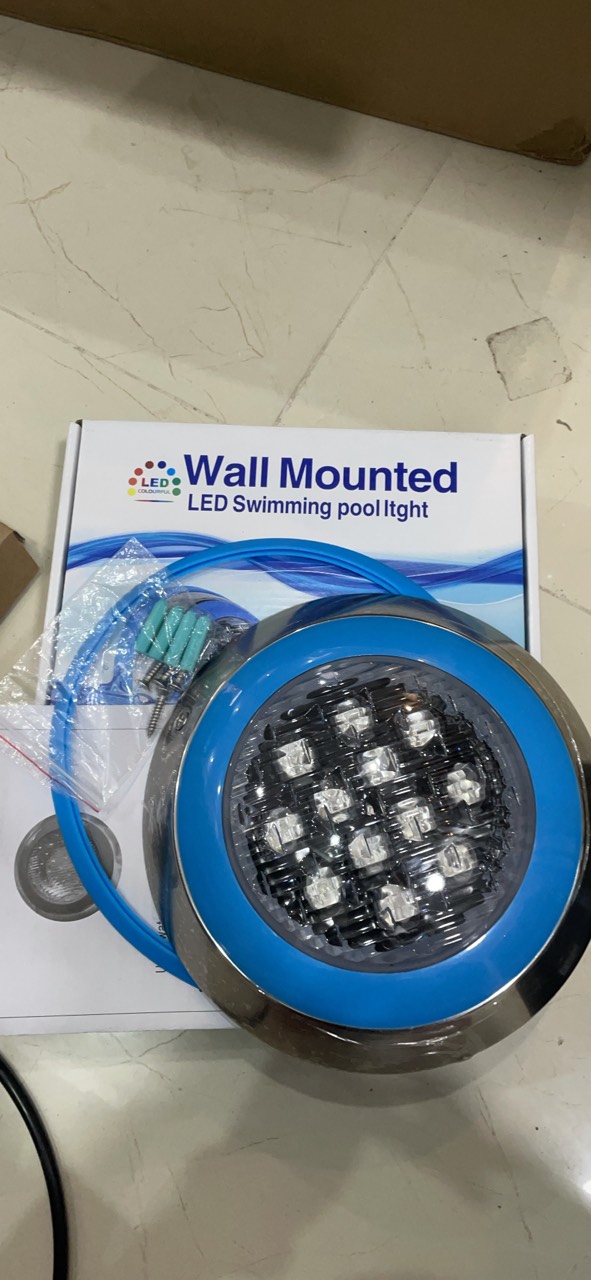 Đèn Led Bể Bơi Ánh Sáng Màu Vàng Nhạt 3000K 12W-24V/12V Vỏ Ngoài Inox 304 Dùng Trang Trí Hồ Bơi