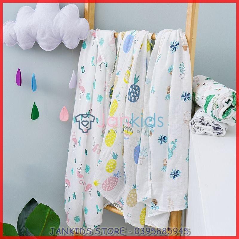 Khăn tắm sợi tre muslin swaddle 2 lớp kích thước 120x120cm, khăn tắm cuộn siêu thấm siêu mềm