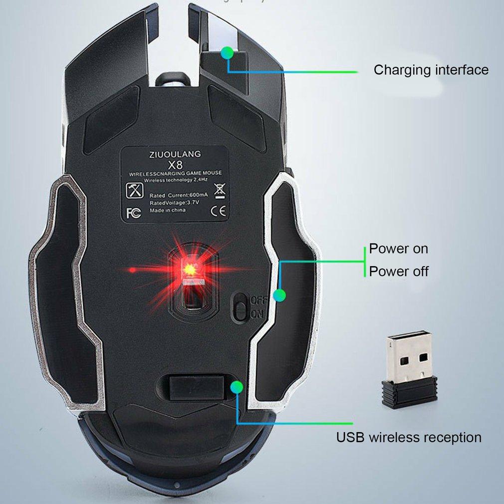 X8 Chuột Chơi Game Không Dây Sạc Im Lặng LED Backlit Quang USB Ergonomic Chuột Chơi Game LOL Chuột Lướt Game Thủ Chuột Cho Máy Tính