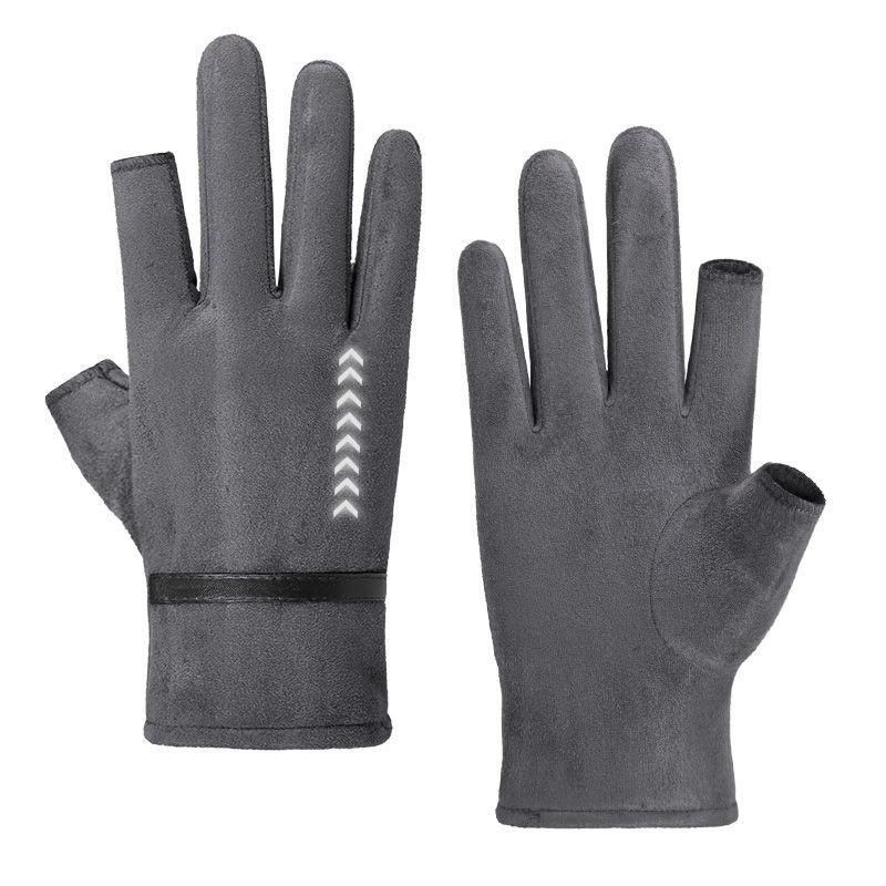 Mùa Đông Plus Nhung Găng Tay Dành Cho Nam Và Nữ Giữ Ấm Gió Và Lạnh Da Lộn Fingerless Ngoài Trời Cá Câu Thể Thao Và xe Đạp Găng Tay