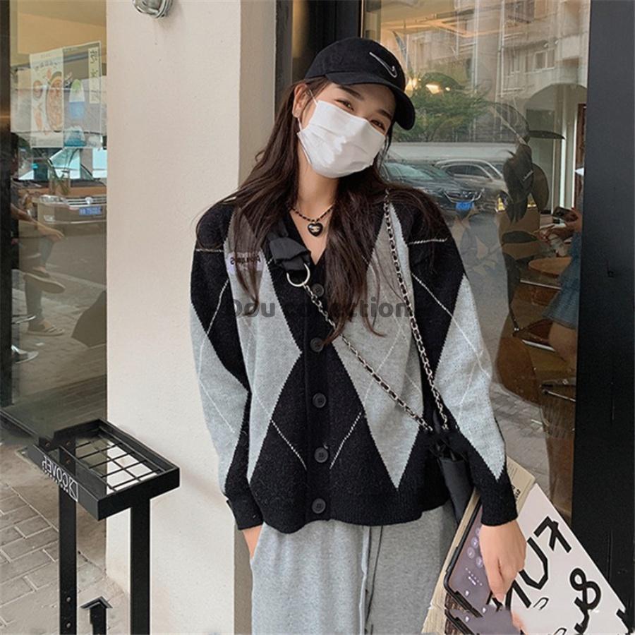 Áo Khoác Cardigan Form Rộng Họa Tiết Hình Thoi, Áo Khoác Len Thời Trang Thu Đông - Dou Collection - Mã TA026