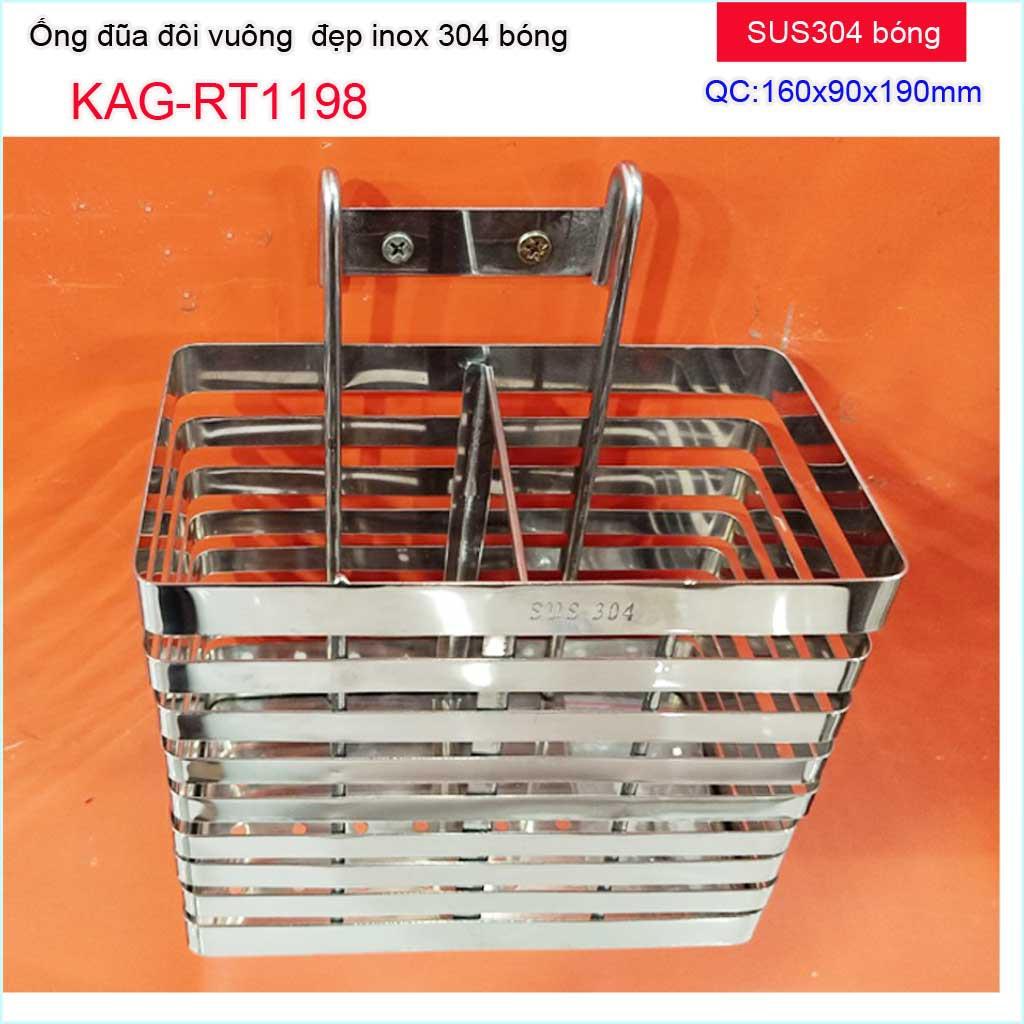 Ống đũa đôi vuông KAG-RT1198 Inox 304, ống đũa nhà bếp ống đũa vuông đôi SUS304 dập khuôn thiết kế đẹp sử dụng tốt