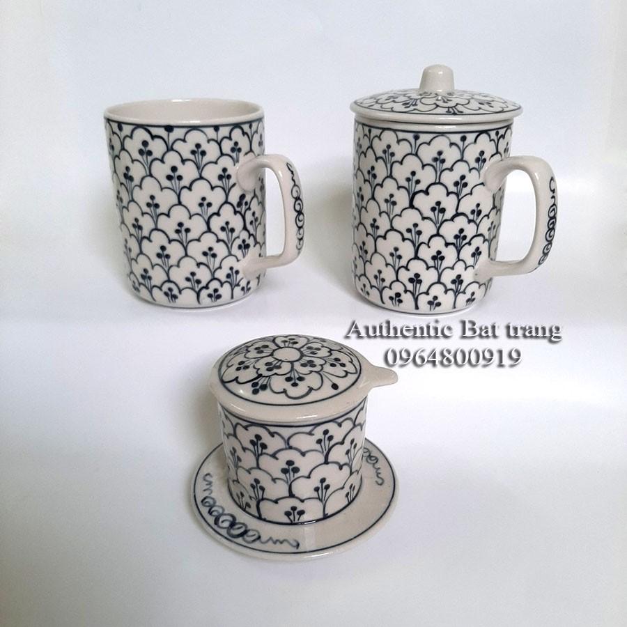 BỘ CỐC SỨ PHA CÀ PHÊ PHIN, PHA TRÀ 3TRONG1 siêu tiện lợi, VẼ TAY bởi Xưởng gốm sứ Authentic Bát tràng