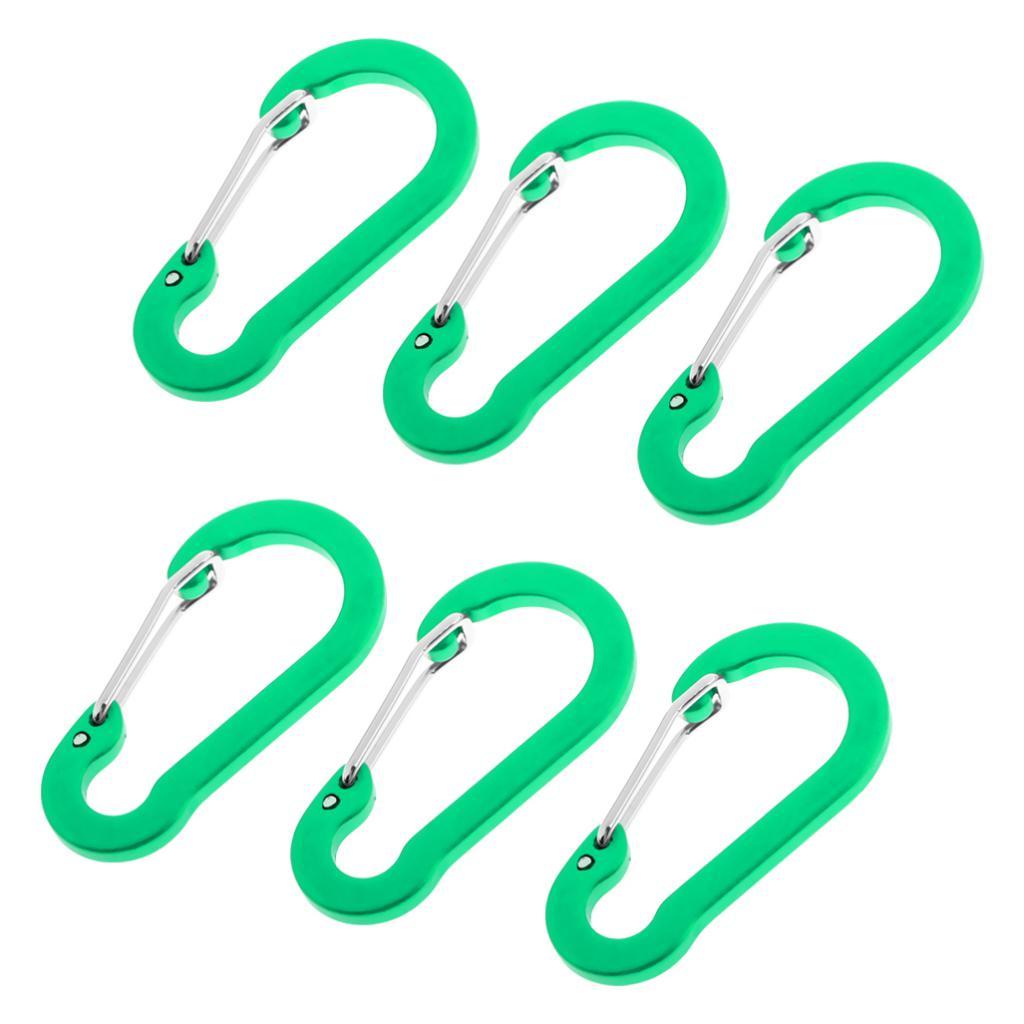 6 Pieces 2" D Shape Aluminum Carabiner Spring Snap Hook Clip for Keychain, Camping, Fishing, Hiking, Traveling, Assorted Colors