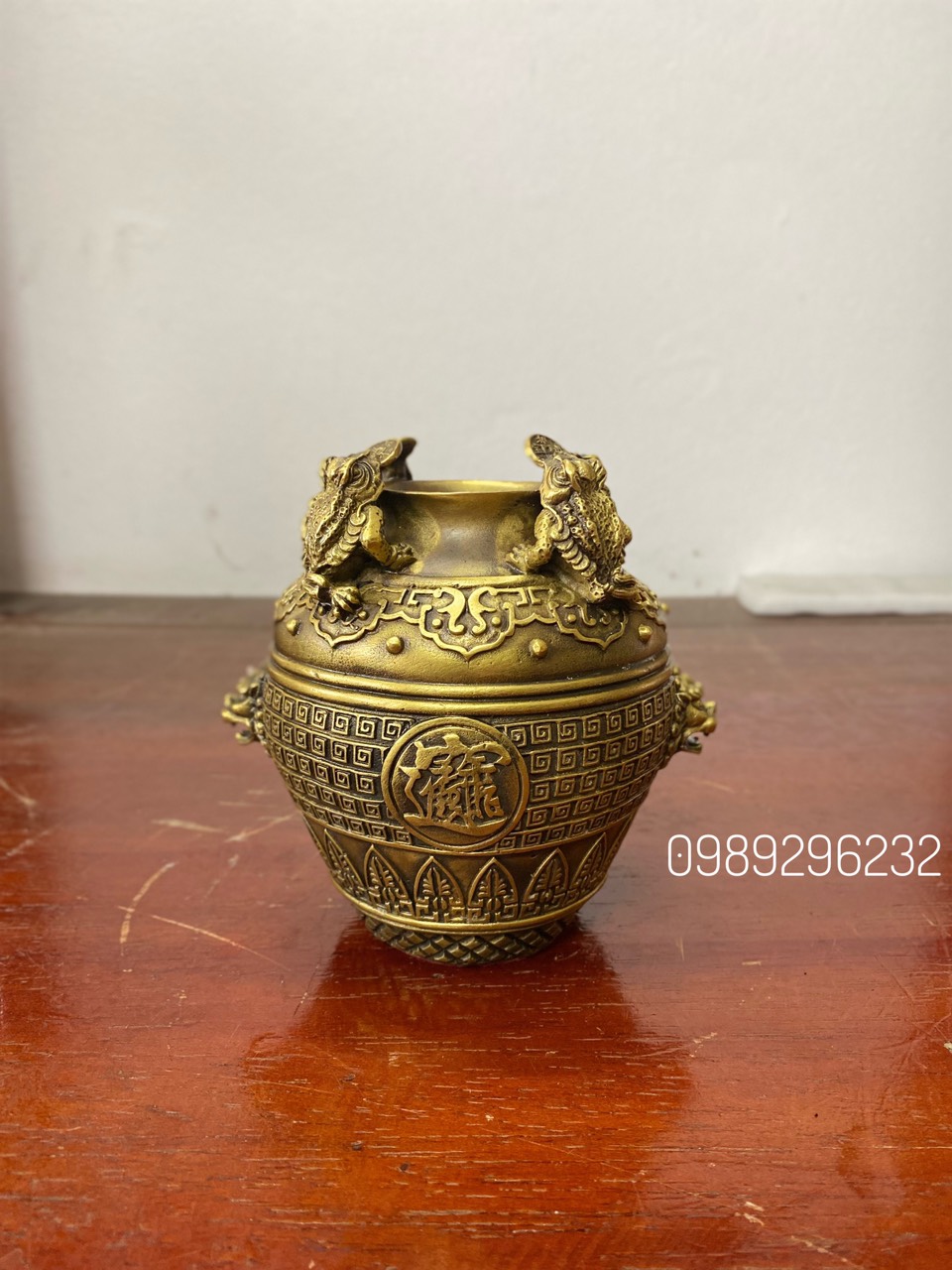 Hũ Cóc Thiềm Thừ Chiêu Tài Lộc bằng đồng vàng cao 15cm - Hũ cóc tụ bảo