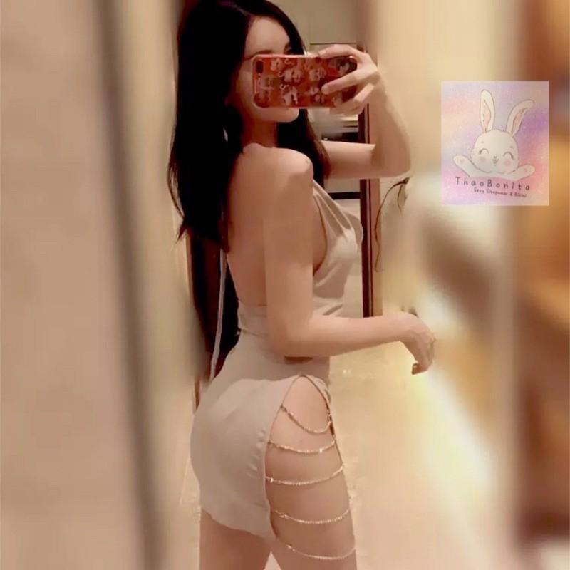 Váy ngủ SEXY xẻ tà, phối đá lấp lánh T204 GIAO HOẢ TỐC HCM