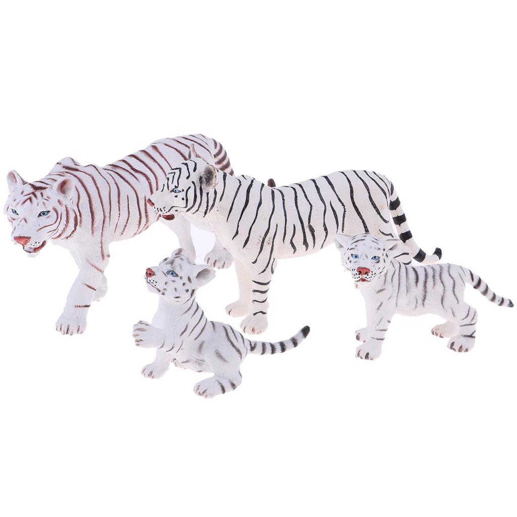 4 Pieces Simulation White Tiger Figure Toy Animal Model Set, Home Ornaments