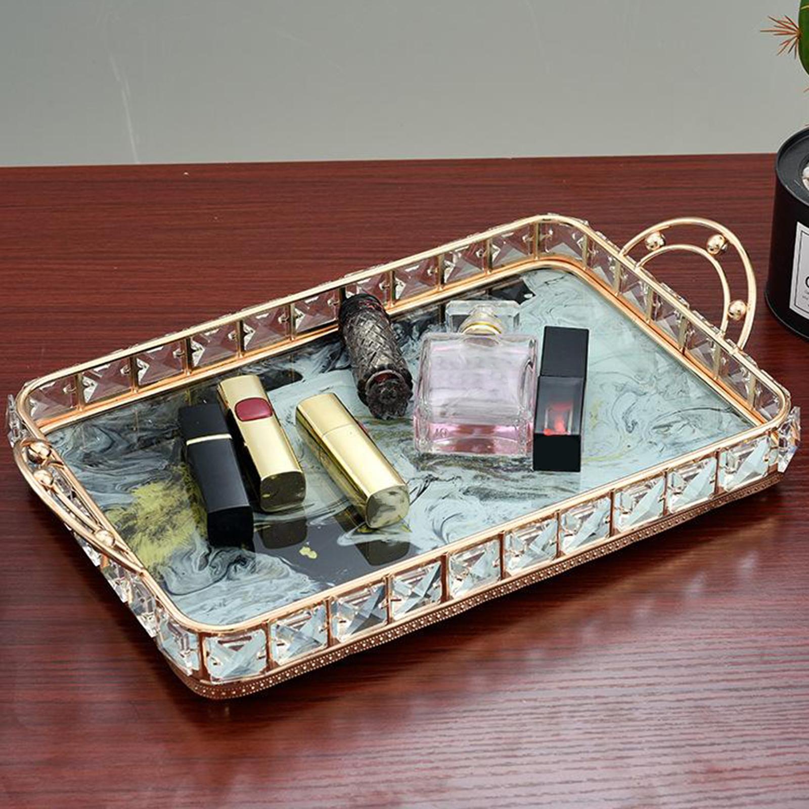 Crystal Cosmetic Makeup Tray - Vanity Jewelry Decorative Tray Organizer for Storage Perfume, Toiletries,Trinket, Home Decor Tray for Dresser, Bathroom