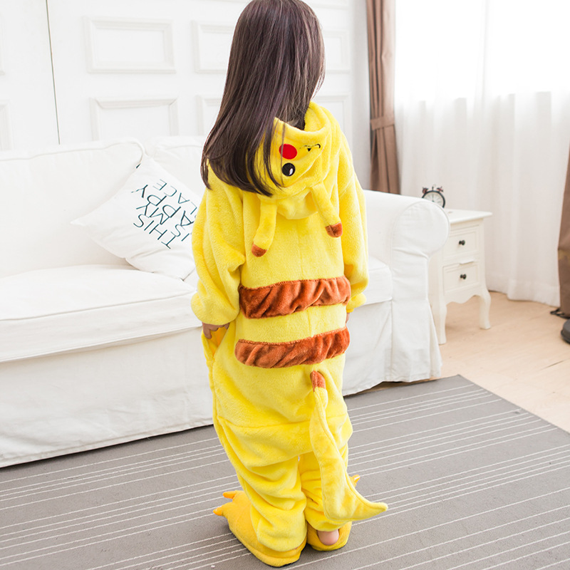 Bộ đồ ngủ hình thú pikachu vàng liền thân lông mịn Pijama Cosplay 1950