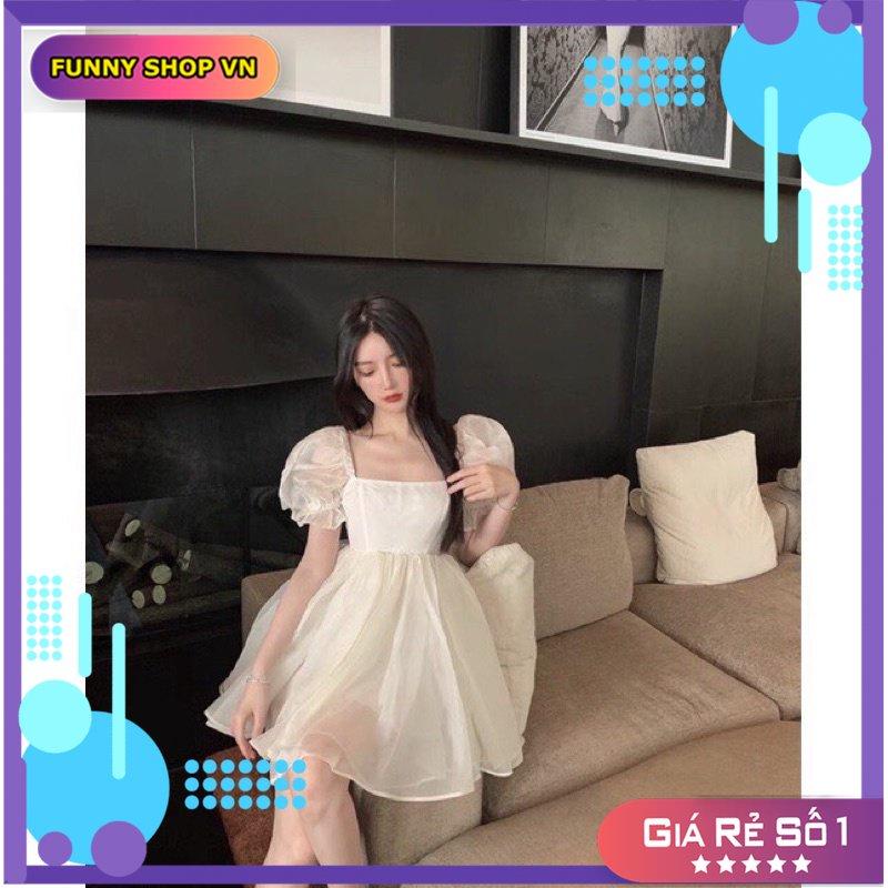 Đầm Babydoll Nữ Cổ Vuông Voan Kính Dáng Xòe Cộc Tay 2 Lớp 2 Màu Q082