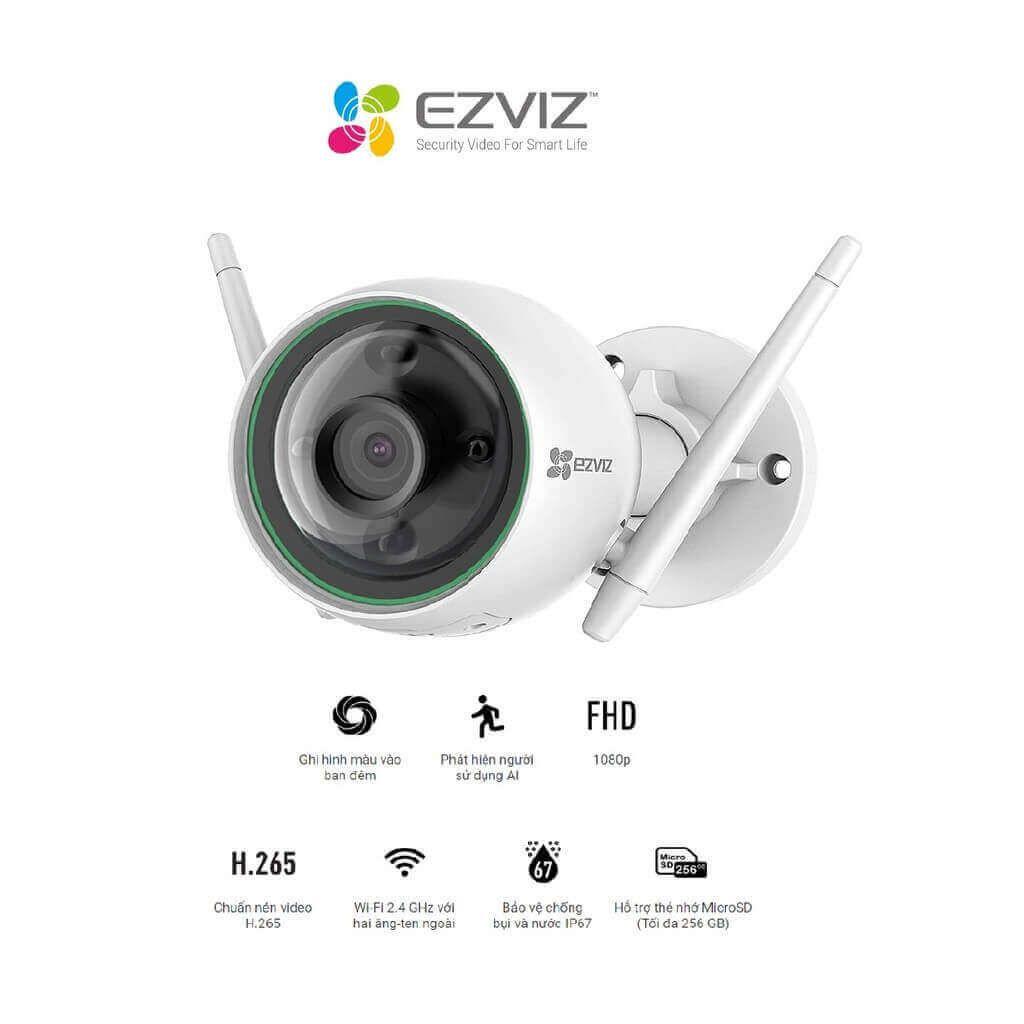 Camera Wifi Ngoài Trời EZVIZ C3W Color Night Pro 4Mp, Đèn Và Còi Báo Động, Tính Năng AI - Hàng chính hãng