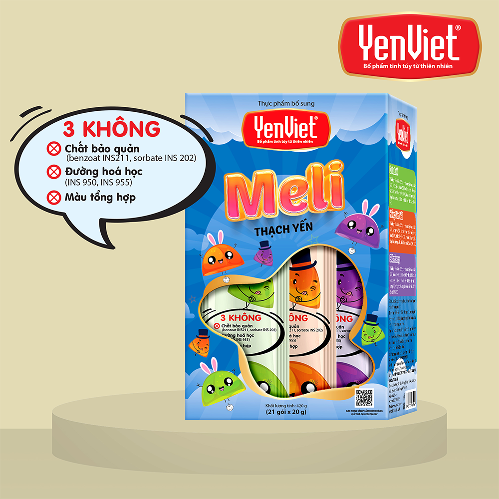Yến Việt - Thạch Yến MeLi hộp mix 3 vị trái cây, , hộp 21 gói x 20g