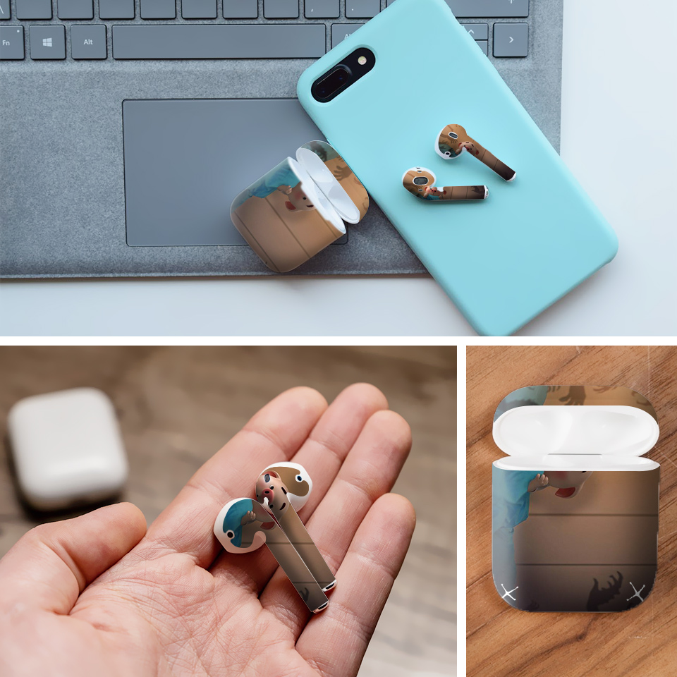 Miếng dán skin chống bẩn cho tai nghe AirPods in hình Heo con dễ thương - HEO2k19 - 038 (bản không dây 1 và 2)