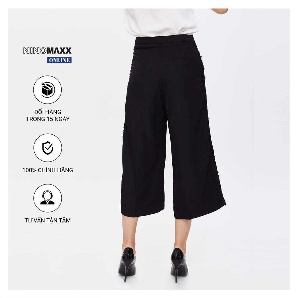 Quần Tây nữ ống rộng Ninomaxx cạp cao màu đen chất liệu 100% sợi tổng hợp độ bền cao mã 1902003