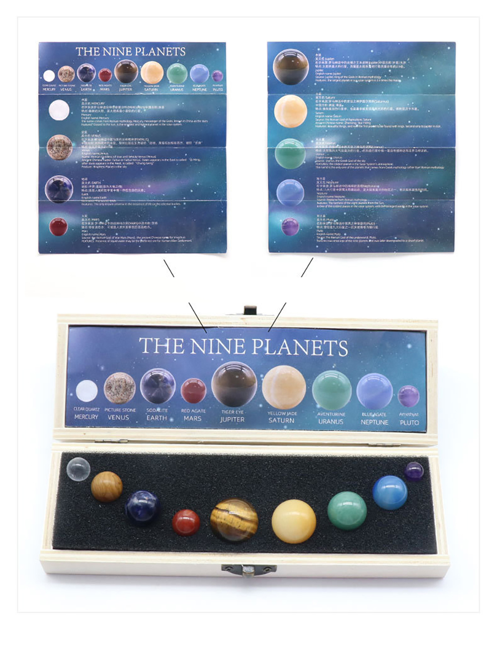 Hộp Đá Thanh Tẩy Phong Thủy Hệ 9 Đá Hành Tinh The Nine Planets