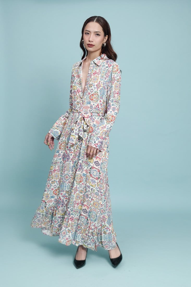 Đầm Maxi Sơ Mi Tay Dài Cotton Luna Llena LN167QT37-PR