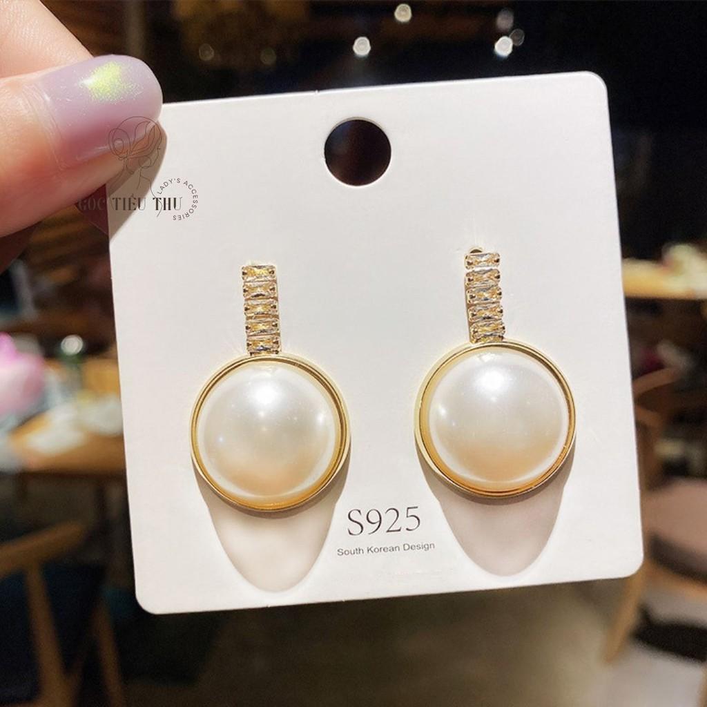 Bông Tai Bạc s925 Đính Đá Ngọc Trai Nhân Tạo Kiểu Rơi Dưới Tai Cho Nữ - HT003