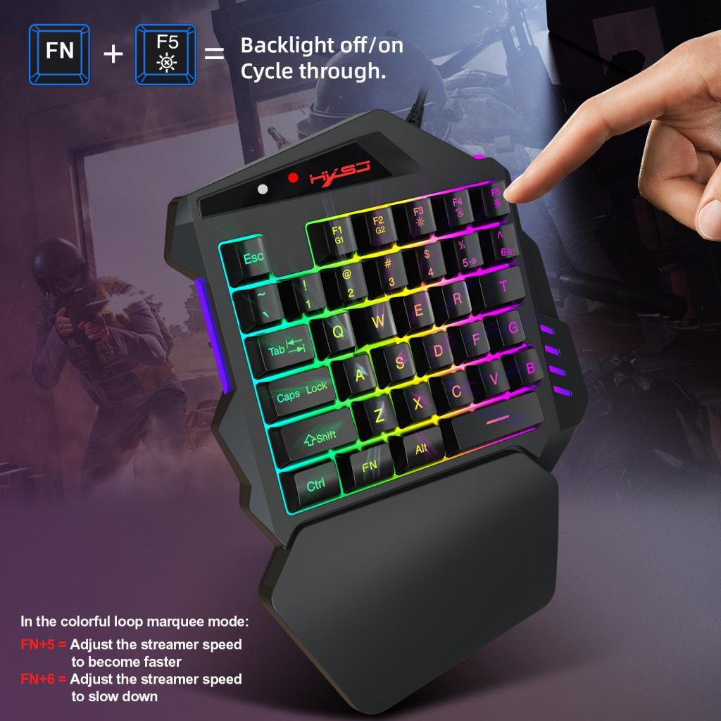 One Handed Keyboard, Wired 35 Keys LED Backlit Gaming Keyboard, Ergonomic Mini Single Handed Keypad with Wrist Rest, Built-in Keyboard Mouse Adapter