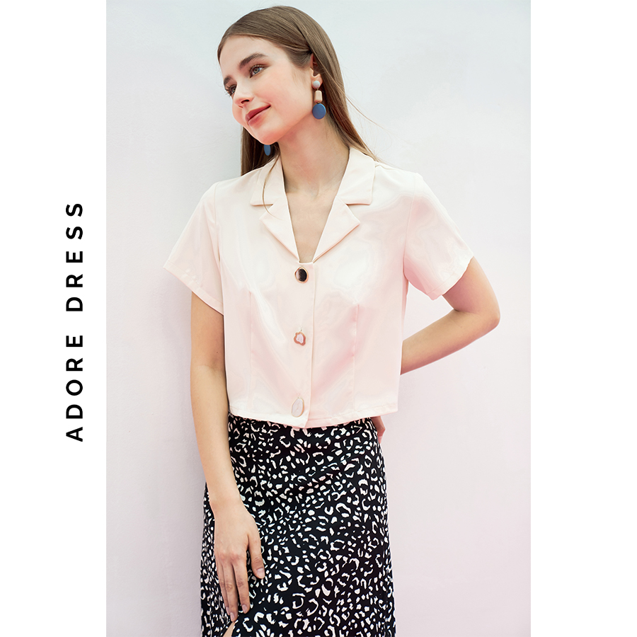 Áo sơ mi Tops tuytsy cổ 2 ve 3 khuy random 311TO1001 ADORE DRESS