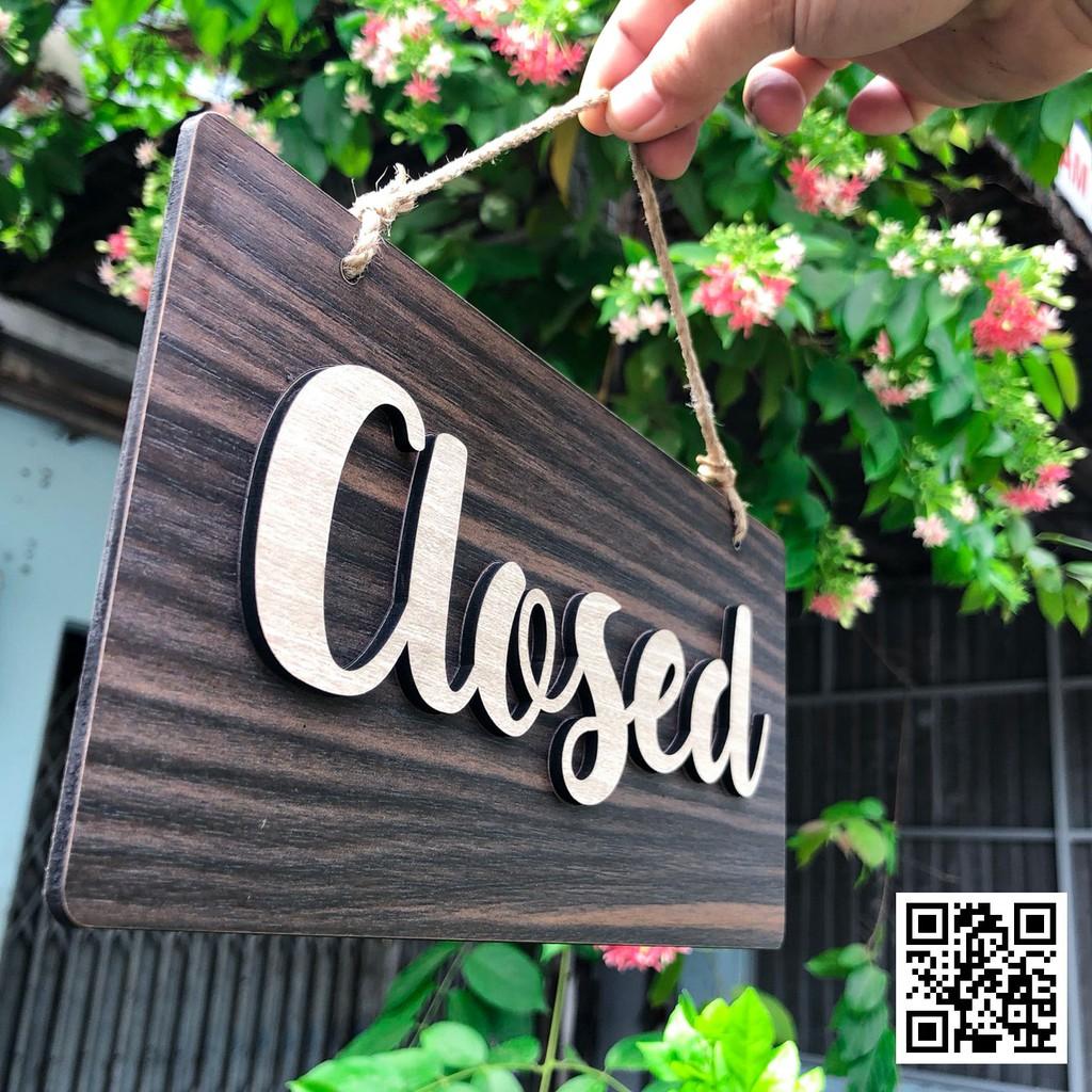 Bảng treo Open - Closed bằng gỗ chữ nổi