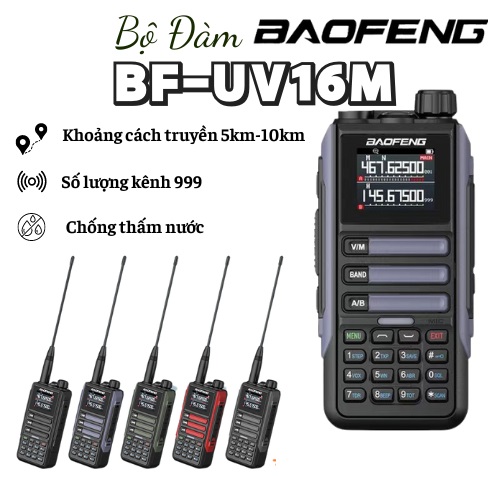Bộ đàm hai chiều Sothing Baofeng BF-UV16M , 999 kênh, chống nước IP67, khoảng cách truyền 5-10km