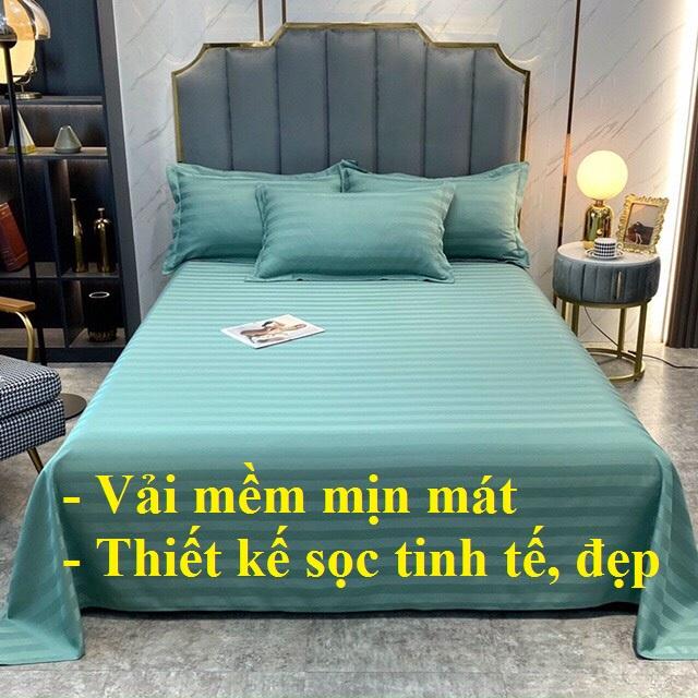 Bộ ga gối cotton kẻ sọc 3f màu xanh ngọc size giường 180x200x25cm chuyên dùng khách sạn