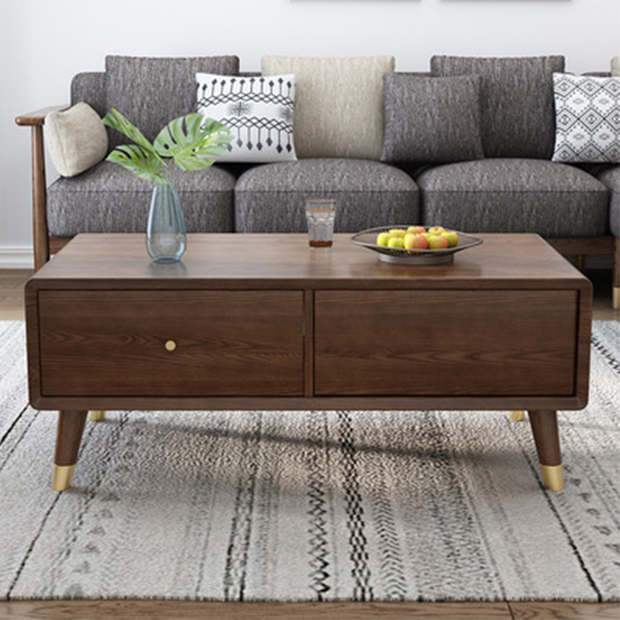 Bàn sofa hiện đại 2 ngăn kéo đa năng 120x60x45cm Bàn trà hình hộp có ngăn kéo Gỗ óc chó cao cấp LUX-BAT03