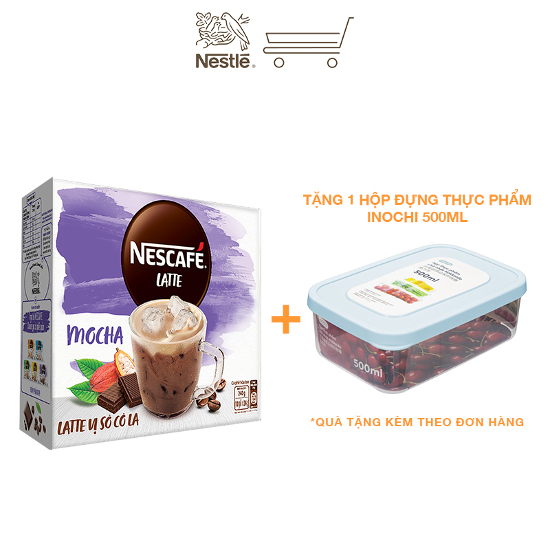 Cà phê hòa tan Nescafé Latte vị sô cô la (Hộp 10 gói x 24g) - [Tặng 1 hộp đựng thực phẩm Inochi 500ml - Giao màu ngẫu nhiên]