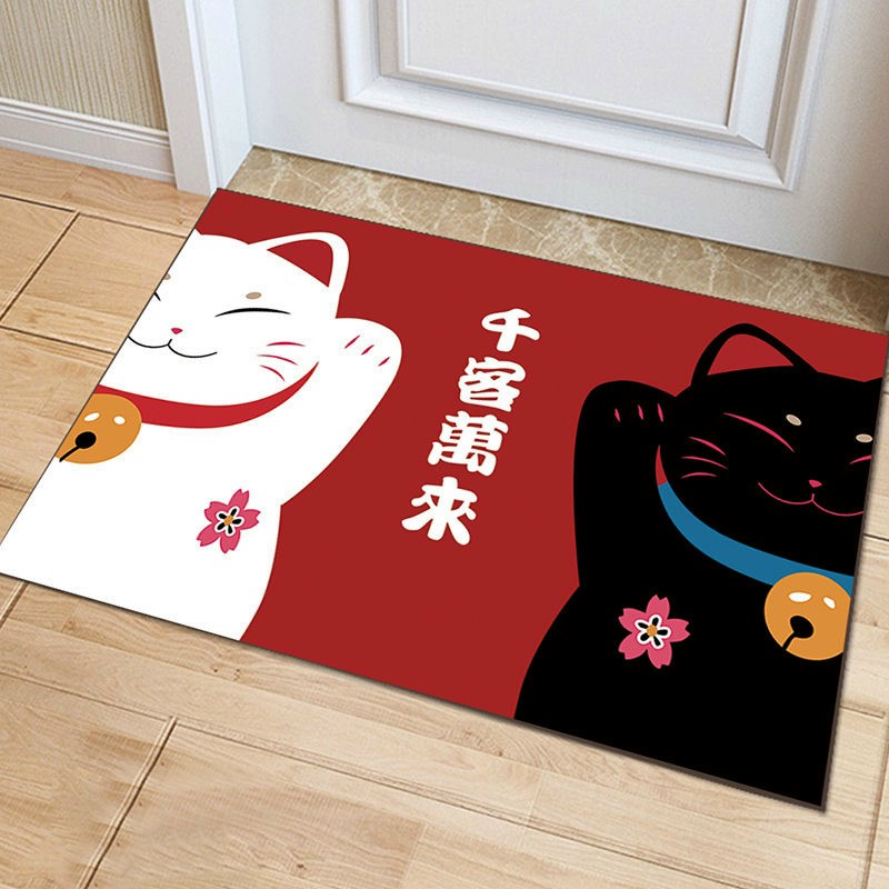 Thảm Nhà Bếp Mèo Thần Tài Vẫy Tay Maneki Neko Lau Chùi Chân Chống Trơn Trượt 40x60cm