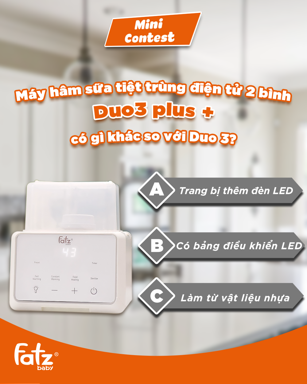 Máy hâm sữa tiệt trùng điện tử Duo 3 PLUS + Fatzbaby FB3094TK