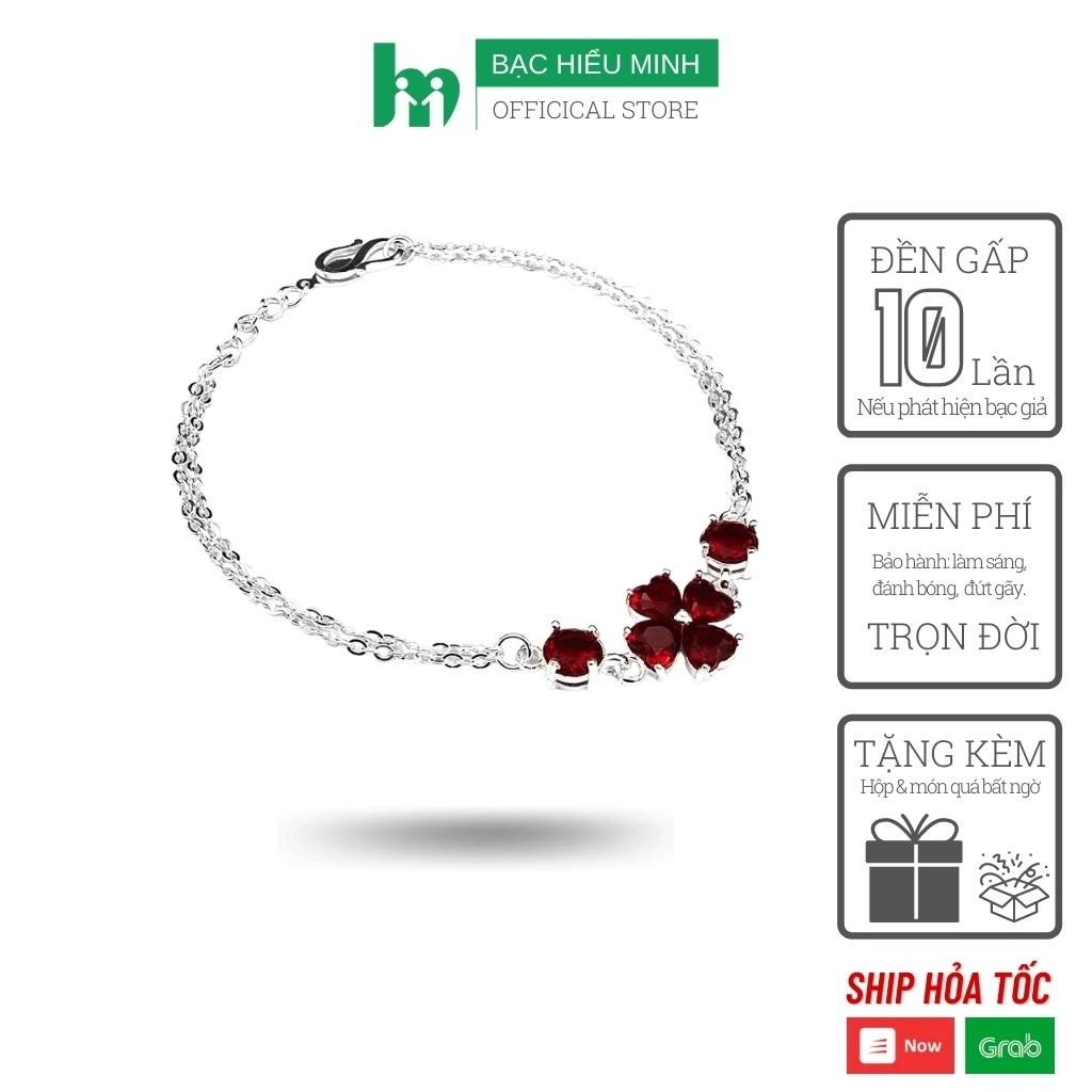 Lắc Tay Nữ Bạc Hiểu Minh LTU482R cỏ 4 lá may mắn bạc ta