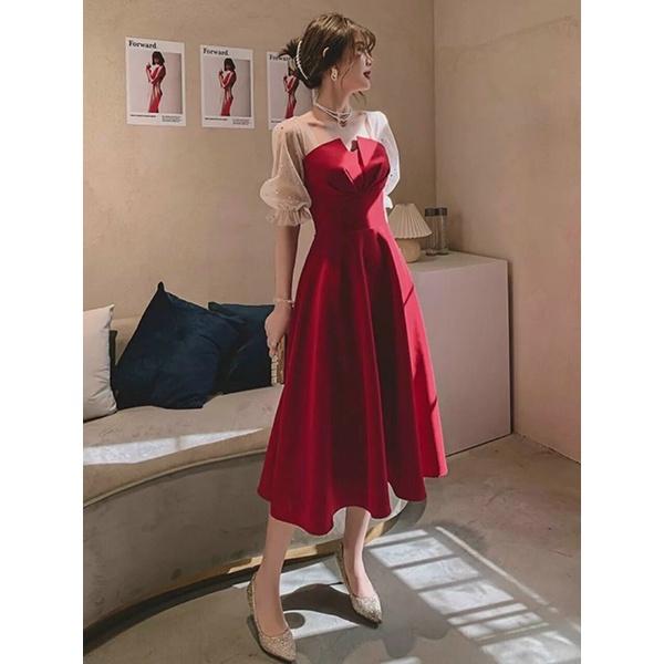 Đầm xoè cổ vuông xếp ly ngực, tay lỡ phong cách tiểu thư dịu dàng sang chảnh