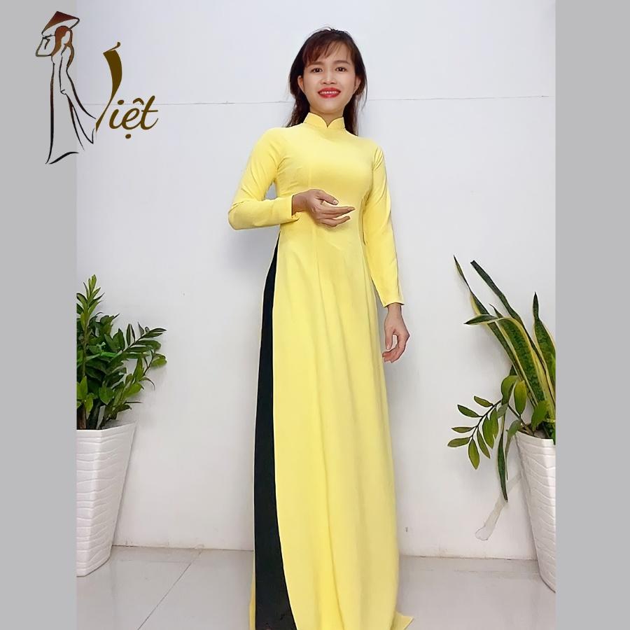 Áo dài màu vàng trơn lụa mỹ cao cấp