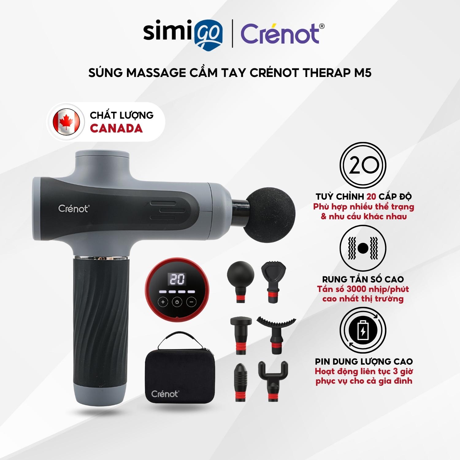 Máy massage cầm tay Crenot Therap M5 sung matxa thư giãn giảm dau nhức toàn thân với 6 đầu mát xa cao cấp và 20 cấp độ