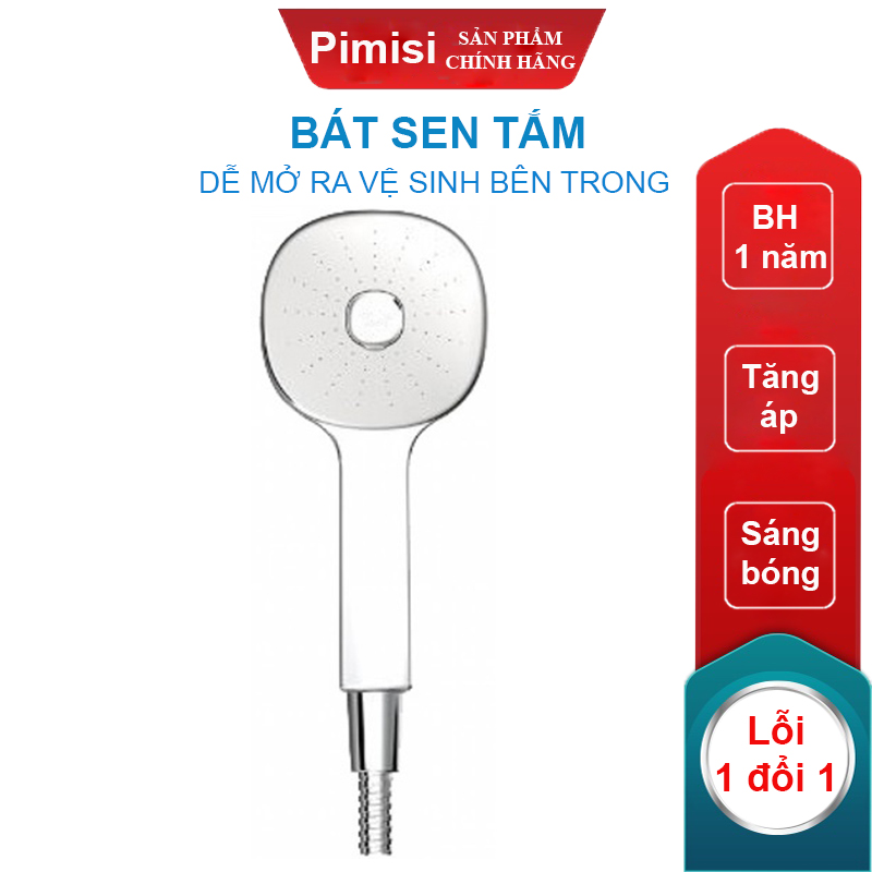 Bát Sen Tắm Của Vòi Tắm Hoa Sen Nóng Lạnh Pimisi Với Tay Sen Bằng Nhựa Cao Cấp Mạ Xi Cr/Ni Màu Inox Sáng Bóng Kiểu Vuông Bo Tròn Góc - Ổn Định Nhiệt Độ Nước Nóng Lạnh Theo Công Nghệ Đầu Phun Tăng Áp Dạng Phun Mưa Tiết Kiệm Nước | Hàng Chính Hãng