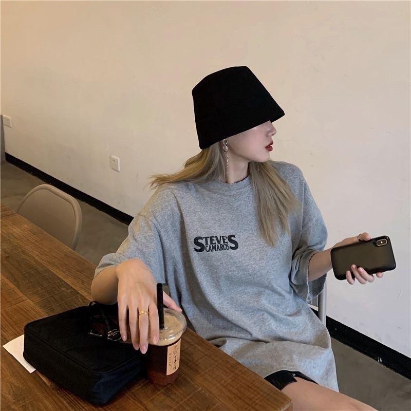 Áo Thun Tay Lỡ Unisex STEVE màu ĐEN/XÁM /Nam nữ unisex ️ Jaystoree Kiểu áo phông cổ tròn form rộng