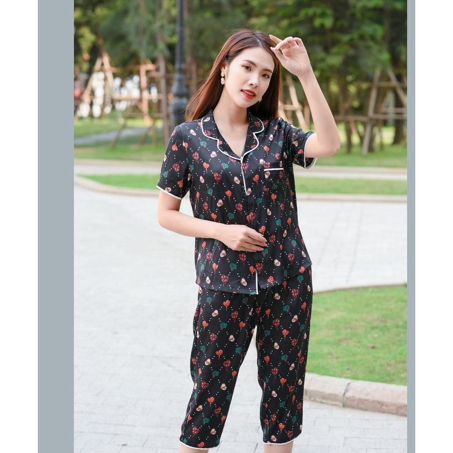 Bộ pijama lửng Lụa Nhật cao cấp  Hoa Việt