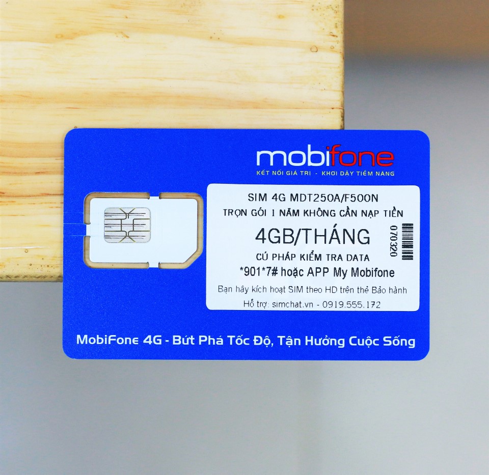 SIM 4G Mobifone MDT250A / F500N Dùng 4G Trọn Gói 1 Năm Không Cần Nạp Tiền - Chính Hãng - Mẫu ngẫu nhiên