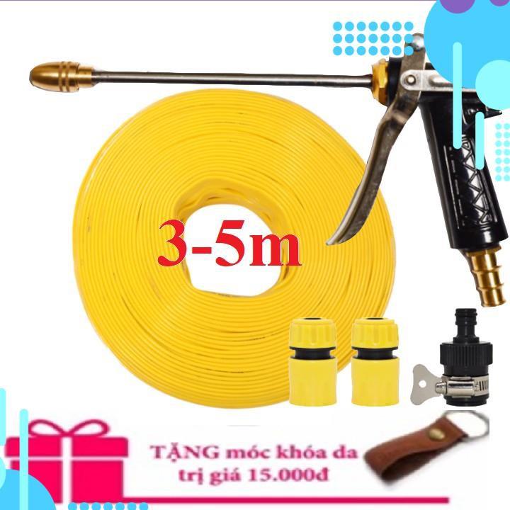 Bộ dây vòi xịt nước rửa xe,tưới cây ,tăng áp 3 lần, loại 3m,5m 206318 đầu đồng,cút,nối nhựa đen+ móc khoá